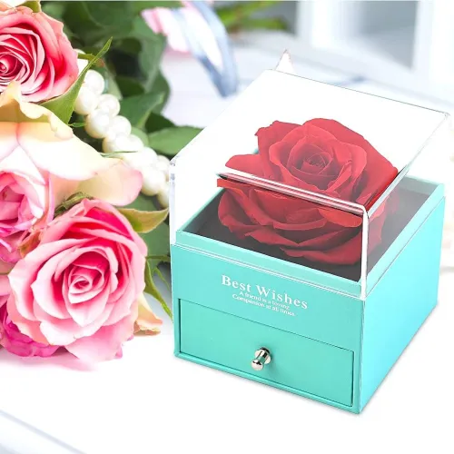 Red Rose Flower Drawer Jewelry Gift Box with Necklace